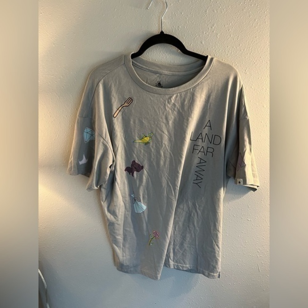 Disney Gray Short Sleeve Tee with Multicolor Princess Motifs